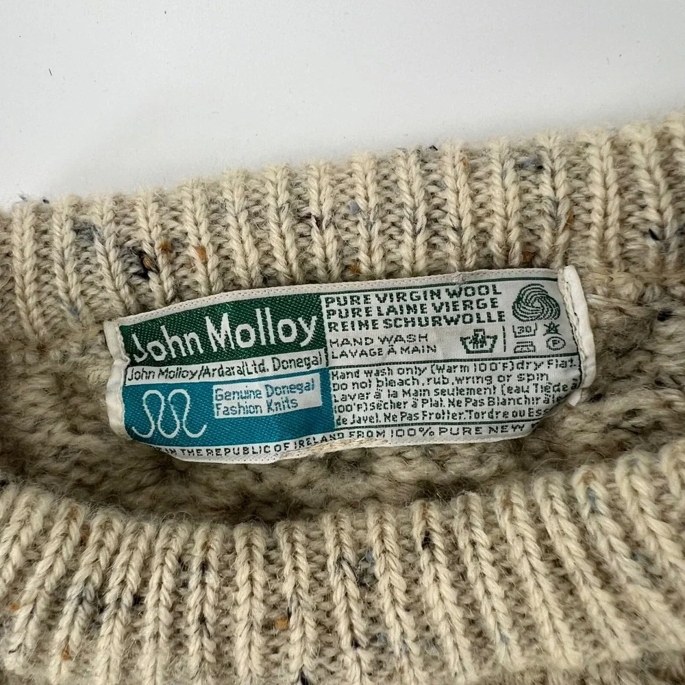 John Molloy Donegal Irish Fisherman Sweater Wool Cable Knit Made Ireland XL Aran